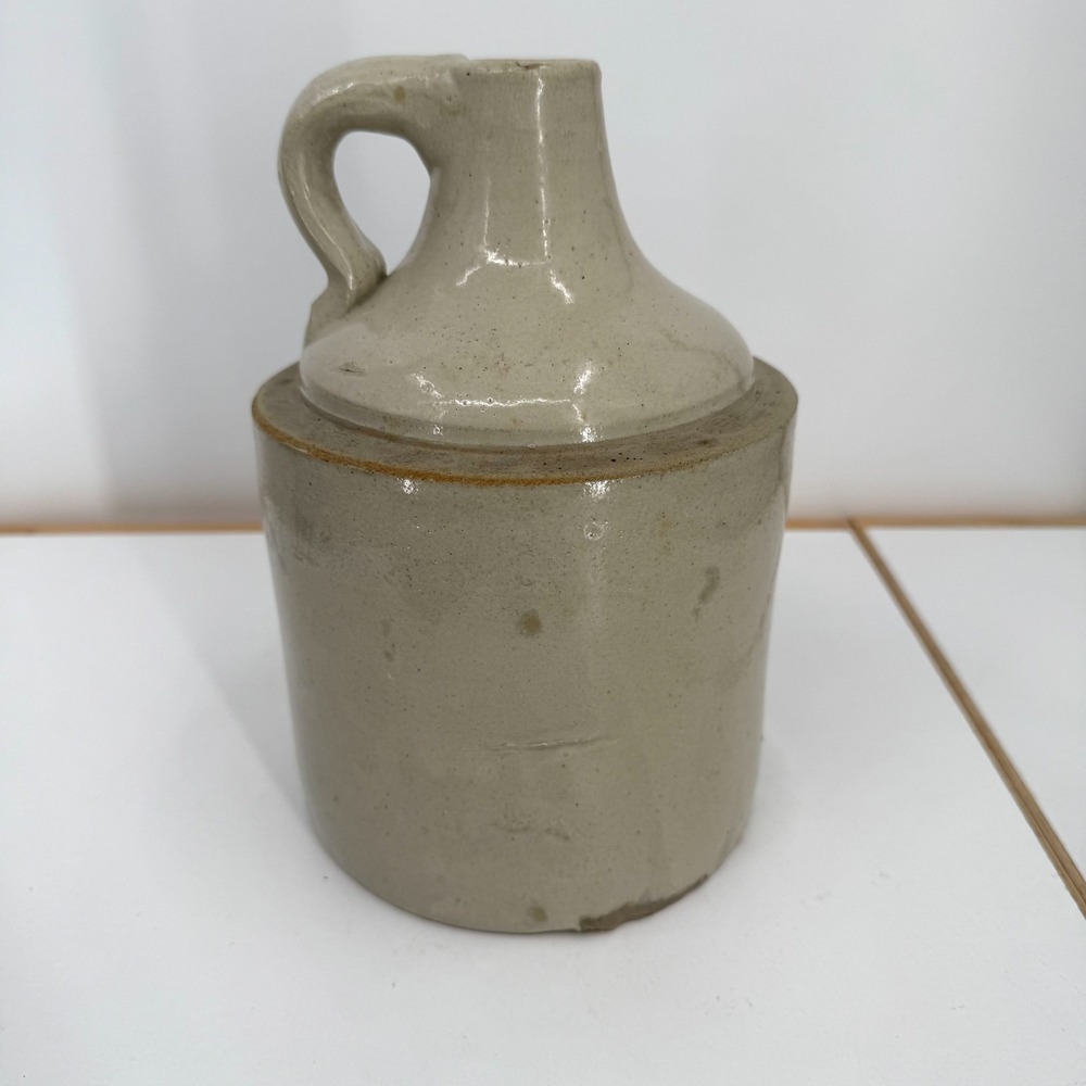 Antique Stoneware Jug 1/2 Gallons‎ Beige Salt Glaze Rustic Farmhouse w/ Handle